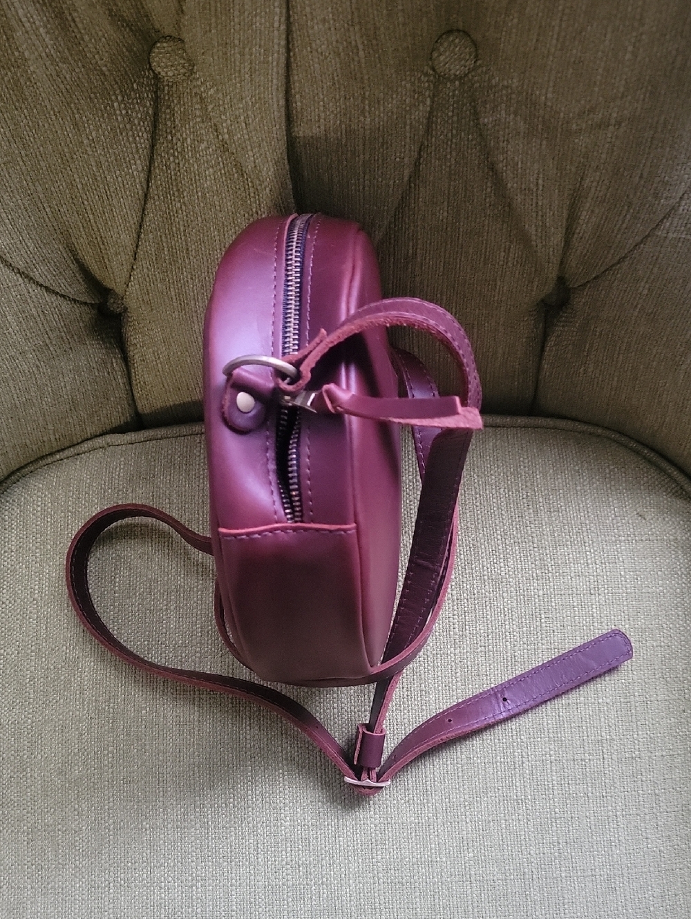 Portland Leather Round Crossbody Bag in Cognac Brown - Picture 5 of 13
